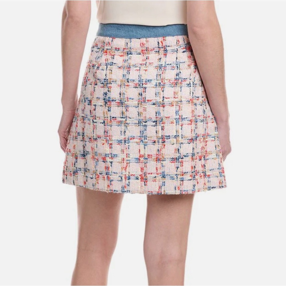 Nanette Lepore Multicolor Tweed Skirt with Blue Accents Faux Pearl Button Front - Picture 2 of 7